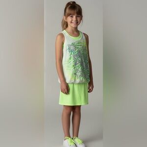 Justice neon green/white junior dress, shimmery top, fitted, 20